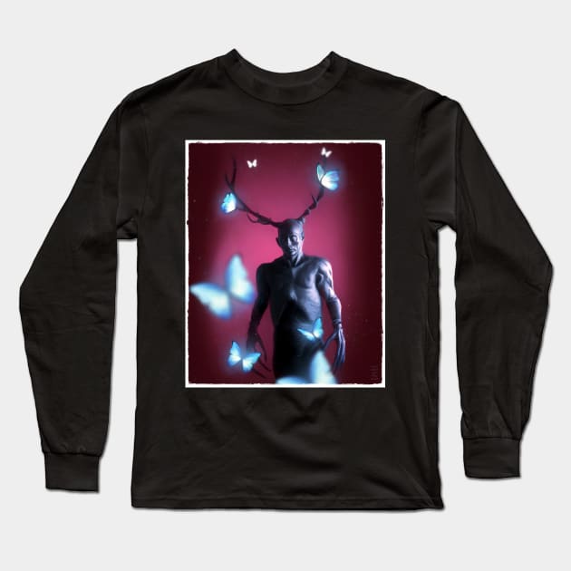 Hannibal Wendigo Wine Background with Glowing Moths Long Sleeve T-Shirt by OrionLodubyal